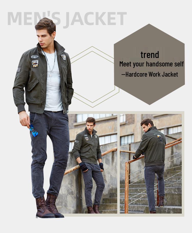 Frühling/Herbst 2025 Herren Militärstil Air Force One Jacke - Stehkragen, Reine Baumwolle, Große Größen, Freizeit