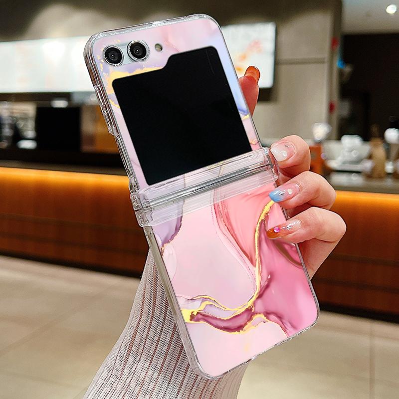 Ink Marble Pattern Clear Phone Case For Samsung Galaxy Z Flip5 Flip7 Flip6 Folding Hard Cover For Samsung Z Flip 7 6 5 4 3 5G