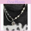Geometric Layered Coin Necklace With Pearl Lockbone Chain For Women And Men
