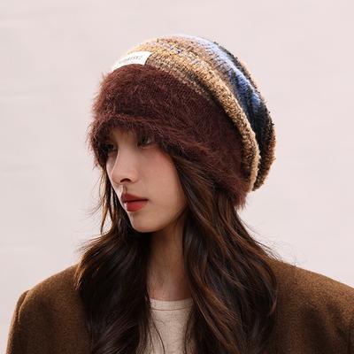 Dziewczęca Puszysta Włóczka z Piór Retro Dzianinowa Czapka typu Beanie Dziecięca Pokazująca Twarz Mała Jesienno-Zimowa Ochrona przed Zimnem Ciepła Wełniana Zimowa Czapka Męska