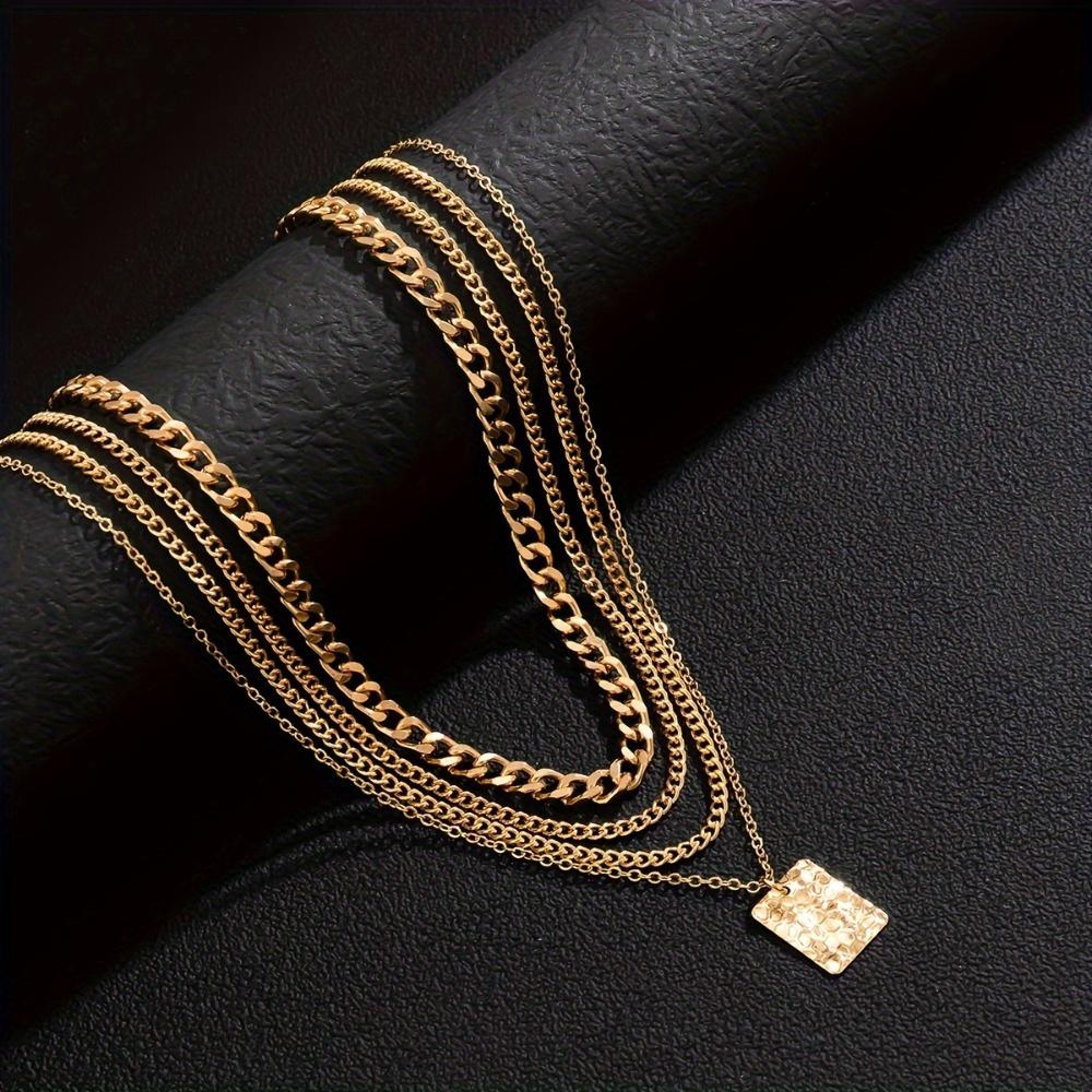 4-piece Retro Minimalist Men's Metal Pendant Necklace Set - Fashionable and Avant-garde Men's Personalized Vintage Jewelry