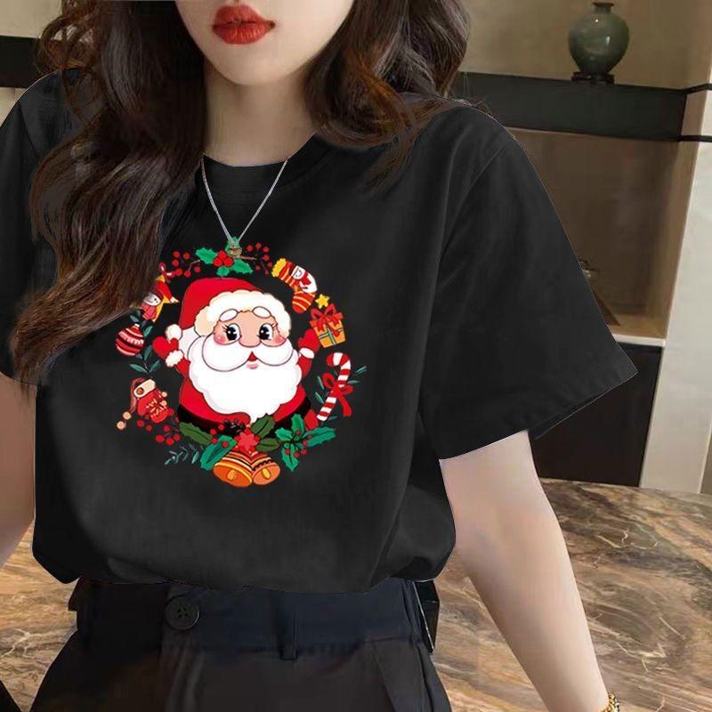 Christmas T-shirt women's red short sleeved top women's Christmas new style unisex