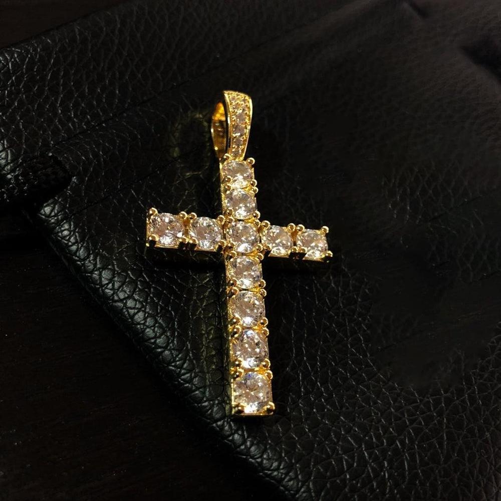 Modna Prosta Biżuteria Krzyż Błyszcząca Iced Out Cyrkonia Diament 18k Białe Złoto Platerowany Naszyjnik z Zawieszką Krzyż Dla Mężczyzn Kobiet
