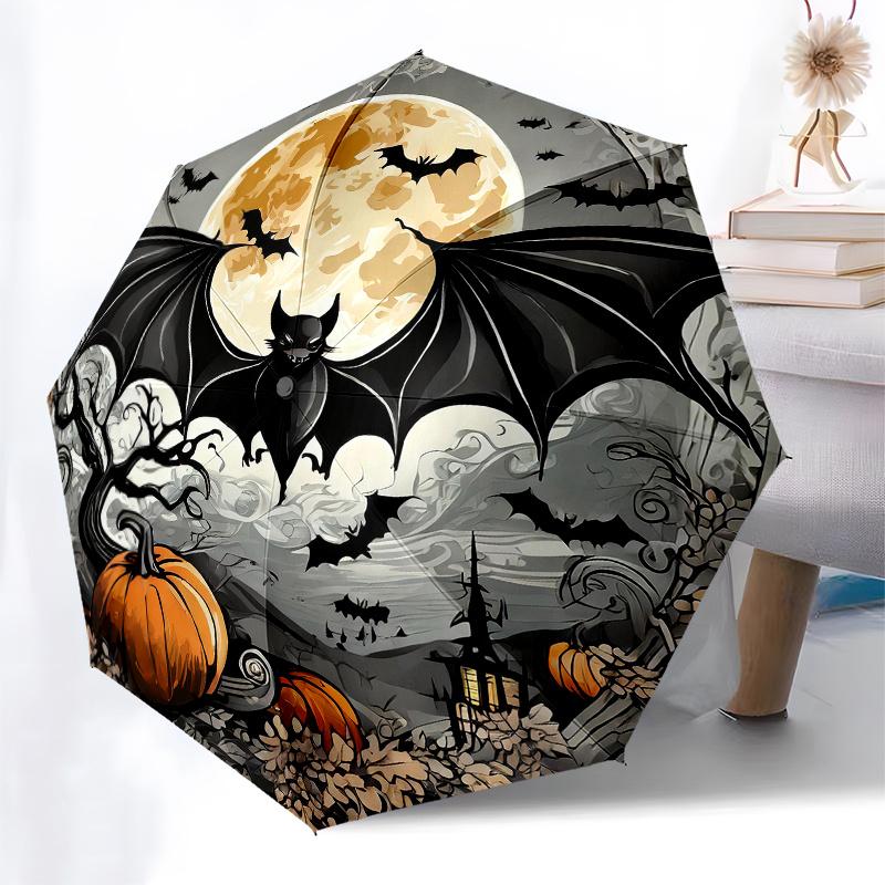 Halloween Bat Full Moon Pumpkin Decorative Sticker Decal for Car Laptop Tablet Phone Case Umbrella, Cute Umbrella with Cute Design, Portable 3-Fold Co