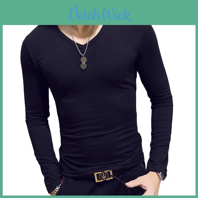 Elegant Solid Color Slim Fit Long-sleeved T-shirt For Men Fashionable And Comfortable