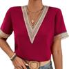 Fashion 2025 Short Sleeve Chiffon Shirt Hollow Out Embroidery White Blouses Women Tops Elegant V-neck Office Casual Shirts 21064