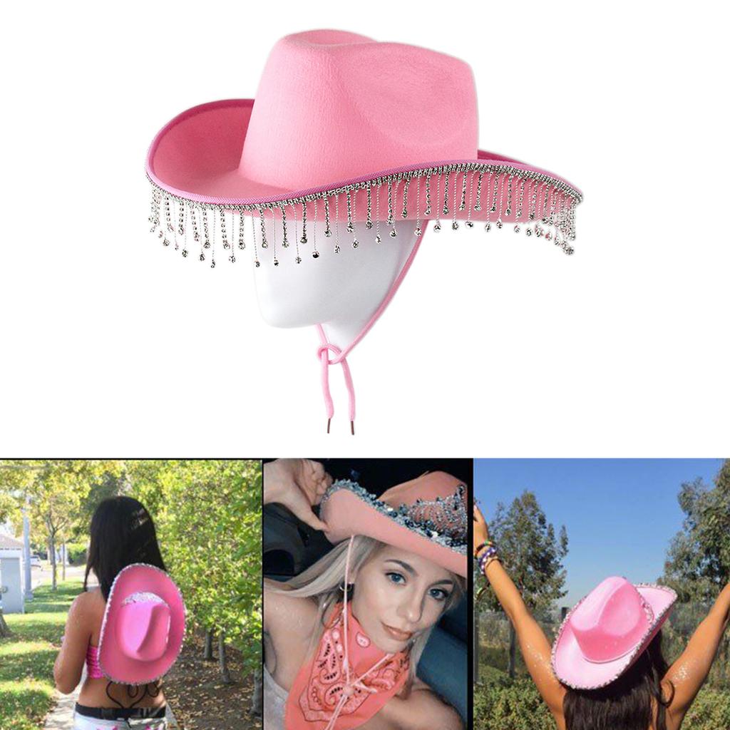 Pink West Cowboy Hat Western Cowgirl Women Girls Rhinestones Cowgirl Hat Carnival Party Cap West Costumes for Adults