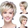 Perucă Scurtă de Modă pentru Femei, Șuvițe Amestecate Blonzi cu Breton Lateral, Păr Sintetic din Fibră Sintetică la Temperatură Înaltă
