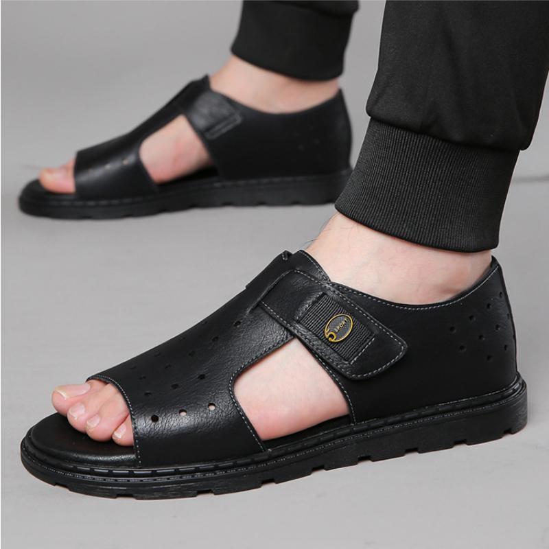 Fashion Genuine Leather Men Roman Sandals Luxury Open Toe Flat Casual Shoes Male Comfor Soft Beach Shoes Fashion Designer Men Sandalias