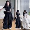 4-14 Girls Hip Hop Jazz Street Dance Clothes Set Child Summer Clothing Lace Patchwork T-shirt+work Pants 2pcs Kids Outfits Suit