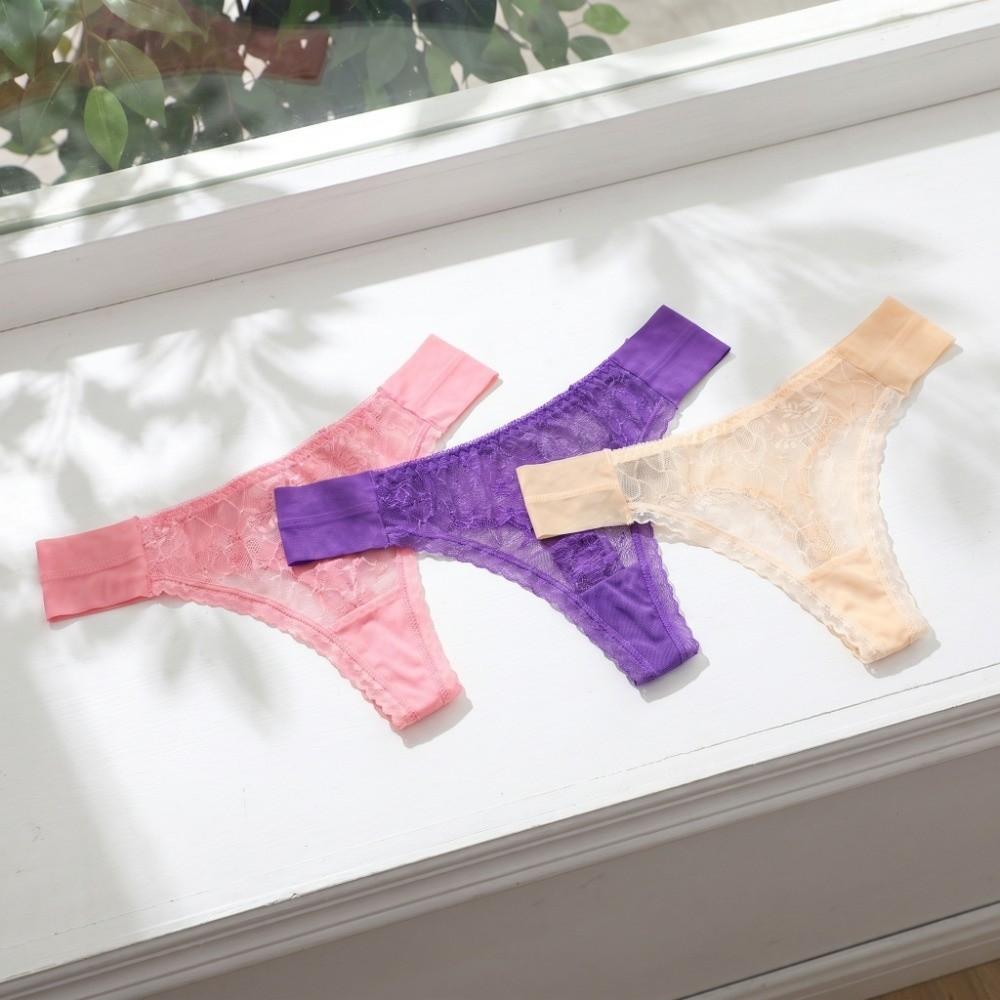 Low Waist Mesh Sheer Lace Thong Underpants Transparent Mesh Briefs Women Hollow Intimate Romantic T Panties Valentine's Day