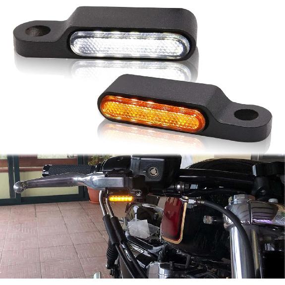 Rich Choices Handlebar LED Turn Signals Mini Motorcycle Blinkers Front Running Light Universal Compatible with Harley Sportster Dyna Honda Shadow