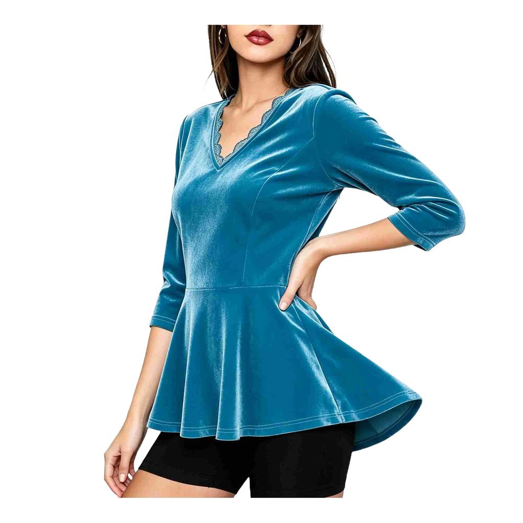 Women's Vintage Velvet Long Sleeve Tunic Top for Casual Wear and Everyday Outfits