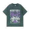 275 GSM Washed T-shirts 100% Cotton Demon Slayer V90 Infinity Castle Print Unisex Heavy Cotton T Shirt