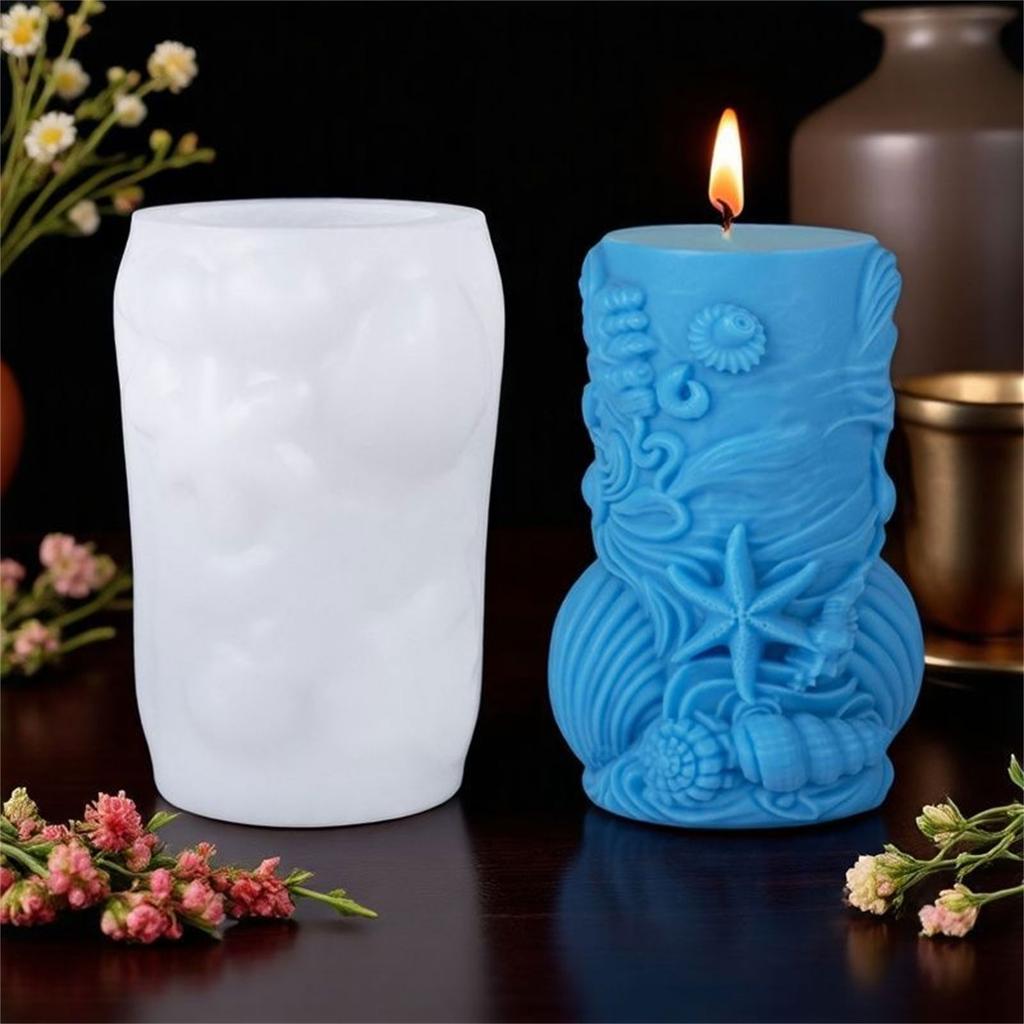 Ocean Creature Theme Silicone Candle Mold Cylinder Silicone Candle Molds for Epoxy Resin Candle Soap Home Decoration