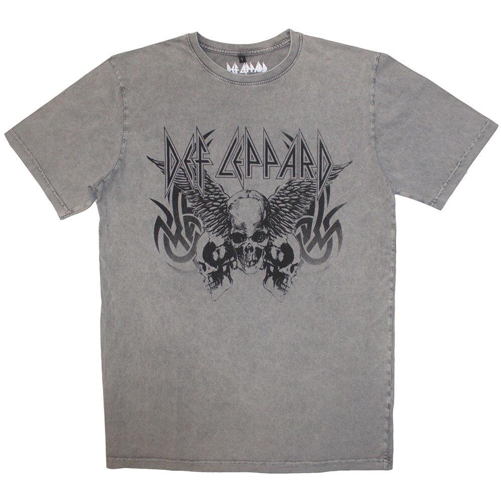 Def Leppard Unisex Stone Wash T-Shirt: Tribal Skull (Large) 4XL