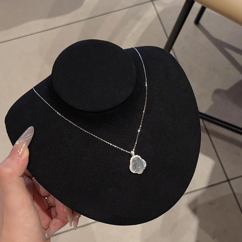 S925 Chalcedony Maitreya Buddha Pendant Necklace with Agate – Internet Celebrity Style