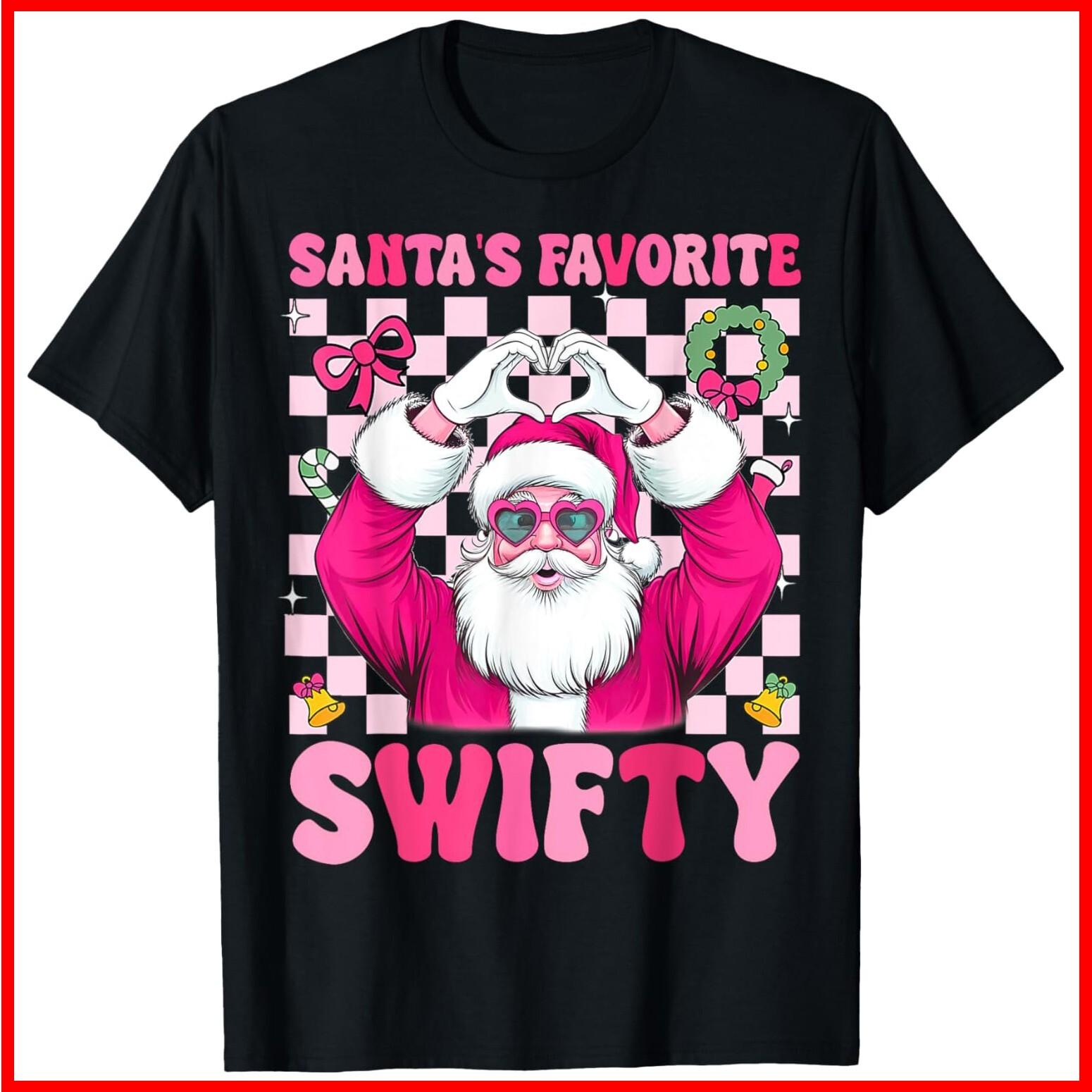 Santa s Favorite Swifty Merry Christmas Groovy Xmas Lights Black Cotton T-Shirt XXXL
