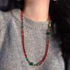 Vintage High Quality 7A Pigeon Blood Red Chalcedony Green Agate Design Sense Sweater Chain Necklace Collarbone Chain Female