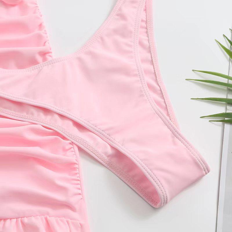 Nové sexy jednobarevné se sukní bandeau bikiny dámské plavky dámské plavky třídílné bikiny set plavec plavky