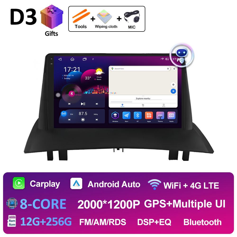 For Renault Megane 2 2002 2003 2004 2005 - 2009 Wireless Carplay GPS Navigation Android 14 DSP Stereo Autoradio Touch Screen 4G