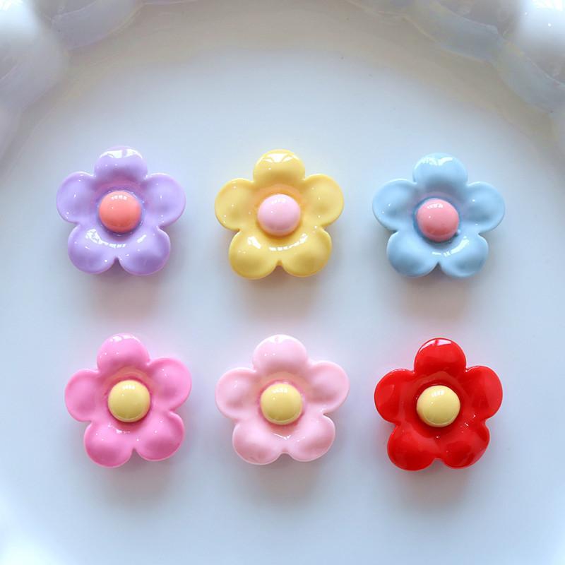 10Pcs Shiny 22X22Mm Flower Series Miniature Flat Back Resin Cabochons For Hairpin Scrapbooking Diy Home Decor Craft Accessories