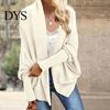 Women Cardigan Coat Collarless Batwing Long Sleeve Open Front Knitting Layering Jacket Elastic Cuffs Solid Color Loose Fit Knitted