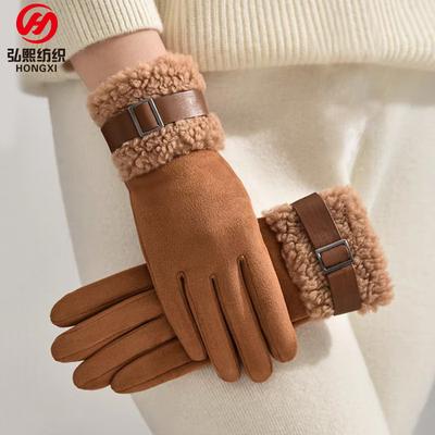 Winterfleece verdickte Thermohandschuhe Damen Wildlederhandschuhe Outdoor winddicht und kalt Fahrradhandschuhe