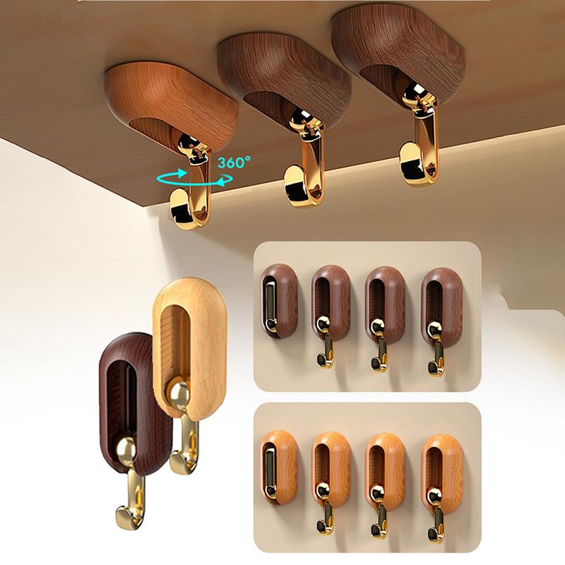 4PCS Self Adhesive 360° Rotating Wall Hook Strong Without Drilling Coat Bag Bathroom Door Kitchen Towel Hanger Hooks Home Storage