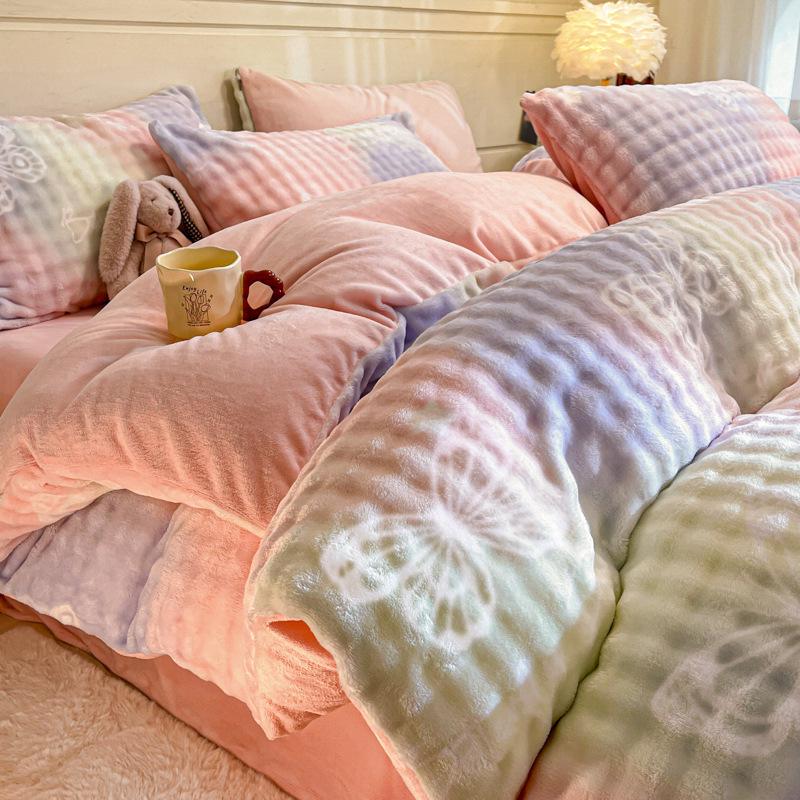 2025 Winter Fleece-Lined Velvet Bed Set: Thick Double-Sided Sheet & Duvet Cover, Dorm/Solo 3-Piece