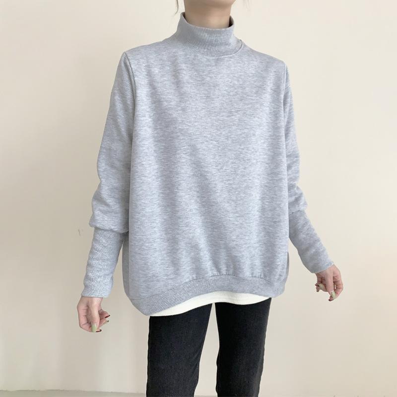 

Осень и Зима Свитшот женский с полувысоким воротом и длинными рукавами, дизайн манжет, свободный, повседневный, простой, однотонный свитер-топ XL