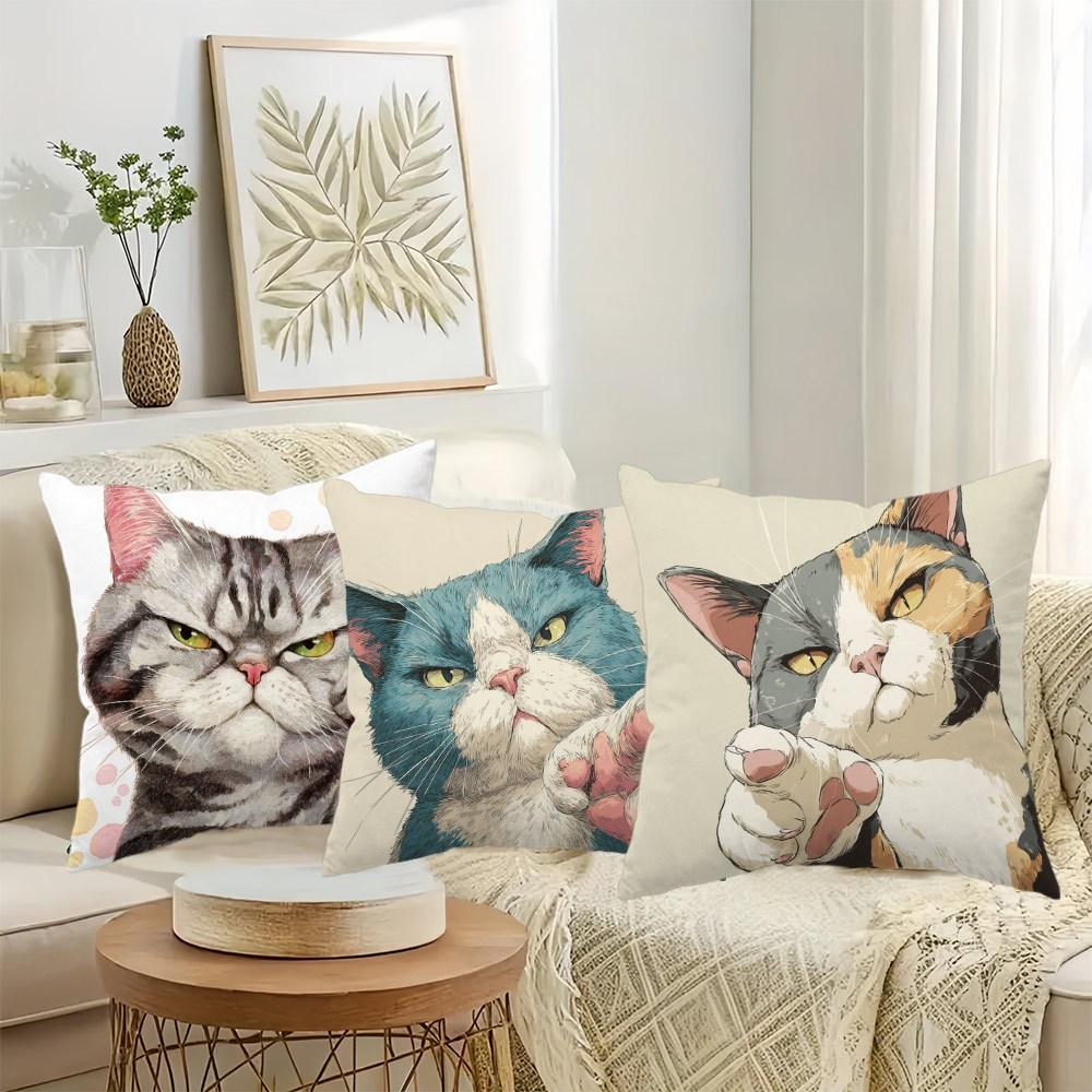 4Pcs Funny Grumpy Cat Throw Pillow Covers Cartoon Cat Double-Sided Printed Cushion Cases Cat Lover Decor For Bedroom Living Room