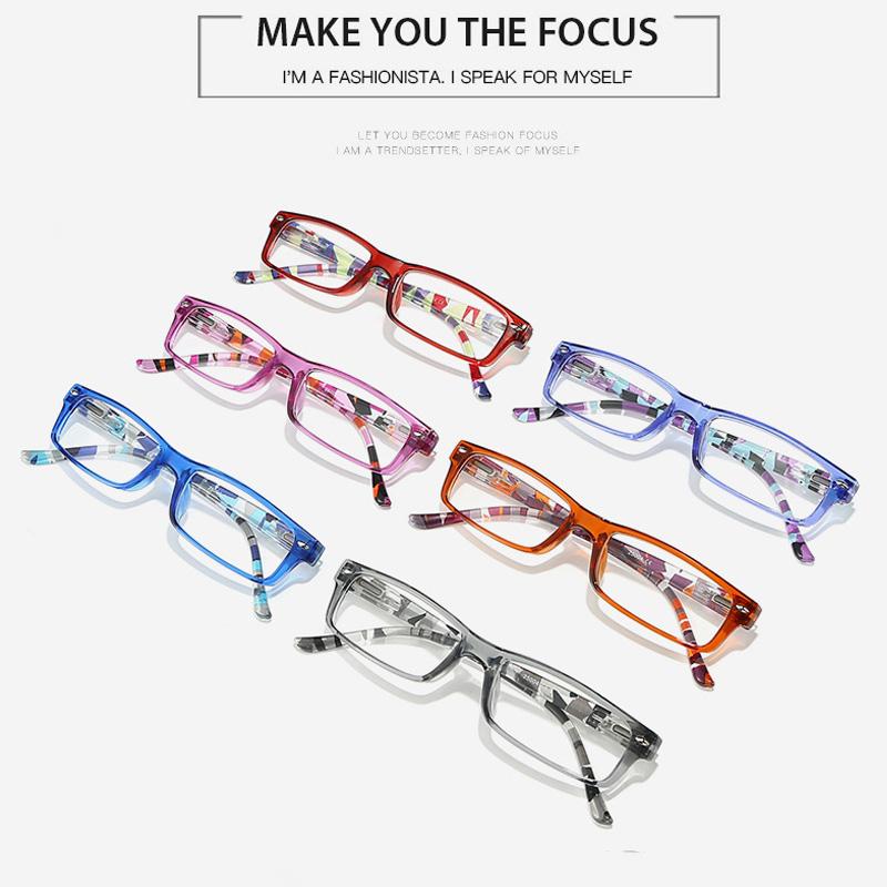 Stylish Design Square Print Flower Women Frame Reading Glasses Color Shift Anti Digital Device Blue Light Hyperopia Eyeglass