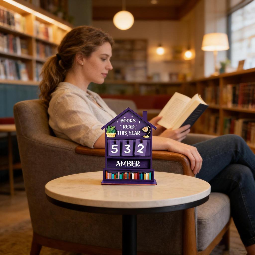 Book Counter Wooden Rustic Home Display Manual Read Tracker Reading Sign Bookshelf Decor for Shelf Desk Table Display Office