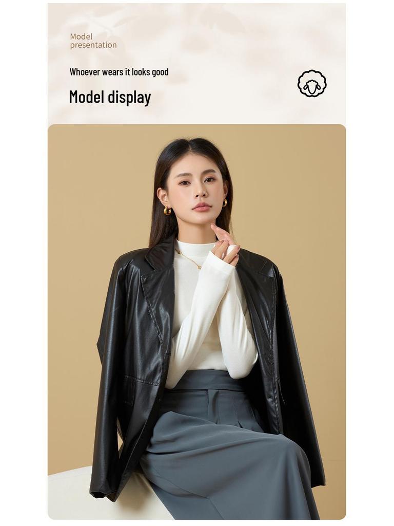 Women's Tencel Wool Acetate High Elastic Stand Collar Slim Fit Long Sleeve Base Layer Top for Autumn/Winter Warmth.