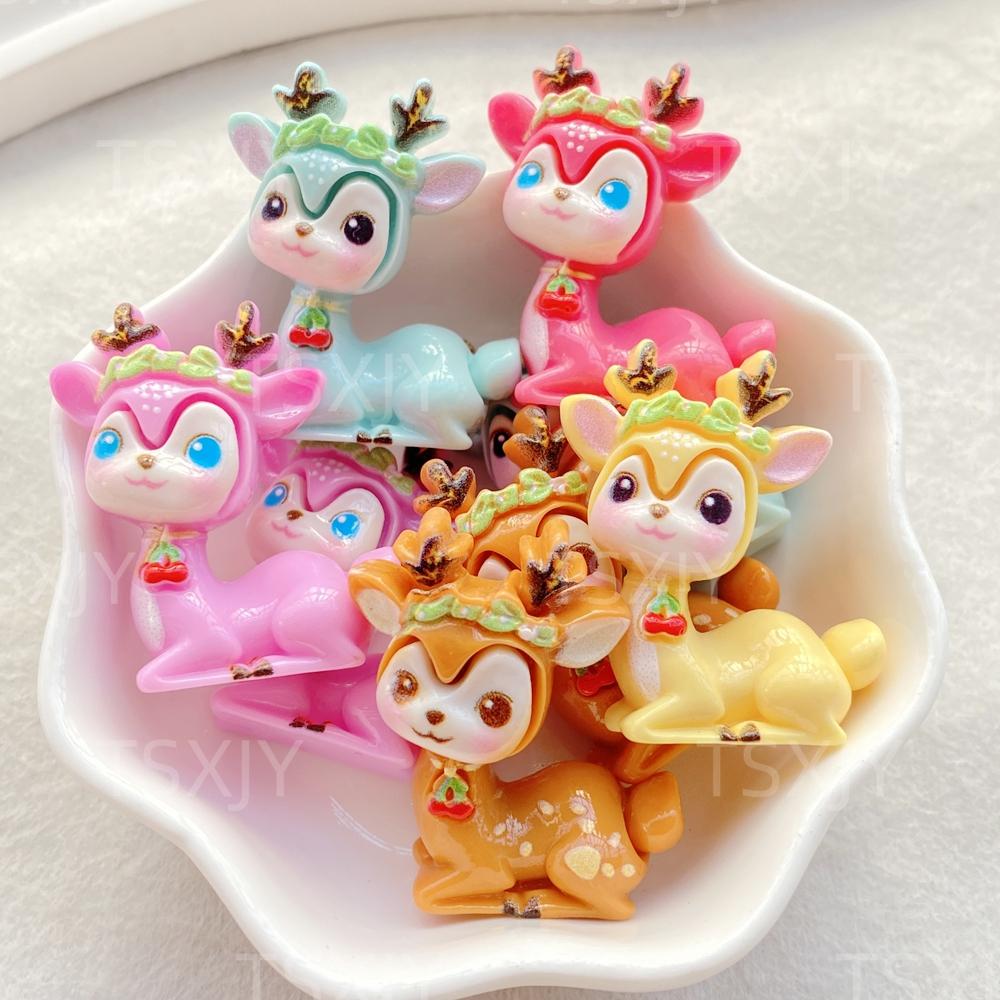 10PCS New Colorful Cute Cartoon 3D Animal Sika Deer Flat Back Cabochon Stone Scrapbook DIY Decor Figurines Crafts Accessories