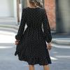 Women's Fashionable Waist Cinching Slimming Polka Dot Printed Long Sleeved Western- Dress
