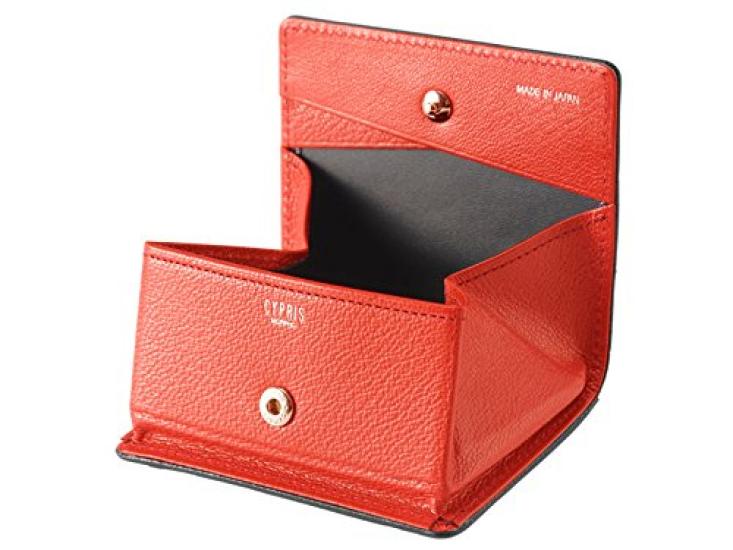 CYPRIS Glitter Goat Coin Purse Box Type Coin Case Goat Leather Day Gift Present Birthday Boyfriend Black X Red 8495 [Cypris] Father's Men's