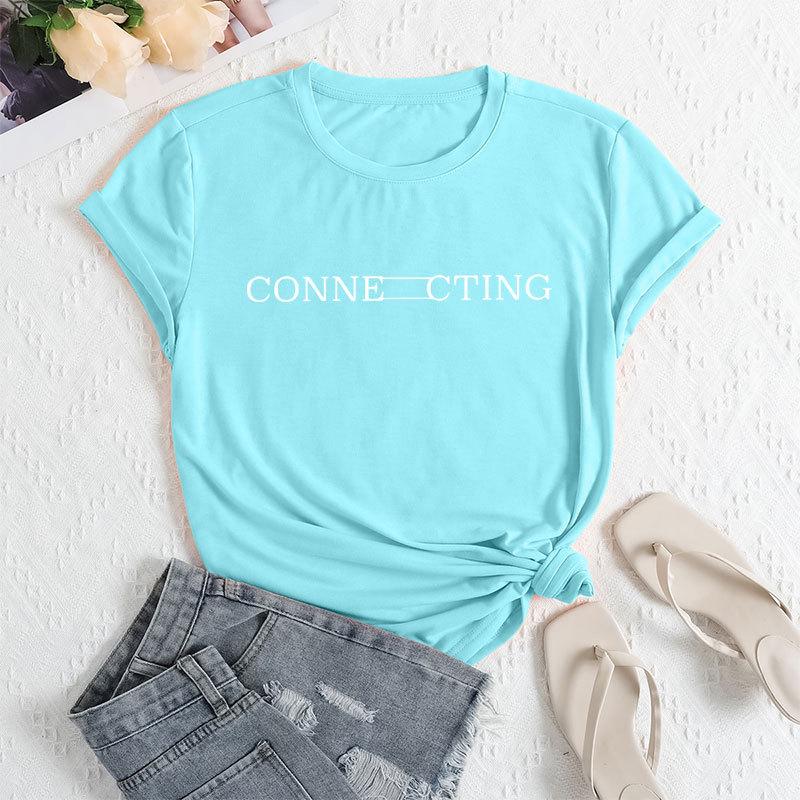 

Женская модная футболка с круглым вырезом и короткими рукавами с буквенным принтом 3xl озеро синий