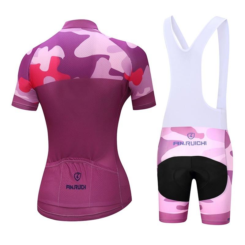 Quick Dry Short Sleeve Cycling Jersey White Bib Pants Bicycle Clothing Set Sport Jerseys Camouflage Pattern Women Cycling Clothes Suits