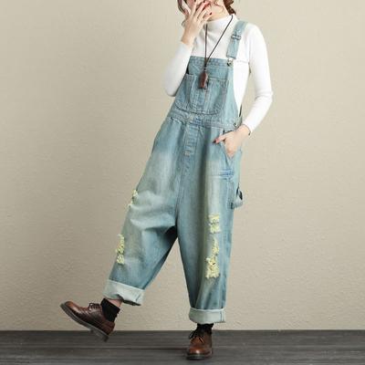 Kot Tulum Kadın Modası Bol Delik Tasarım Tulum Kadın Günlük Retro Tulum Klasik Pantolon