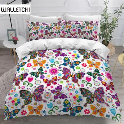 Colorful Butterfly And Floral Duvet Cover Set King Size Butterflies Theme Bedding Set For Kids Girls Comforter Cover Pillowcases