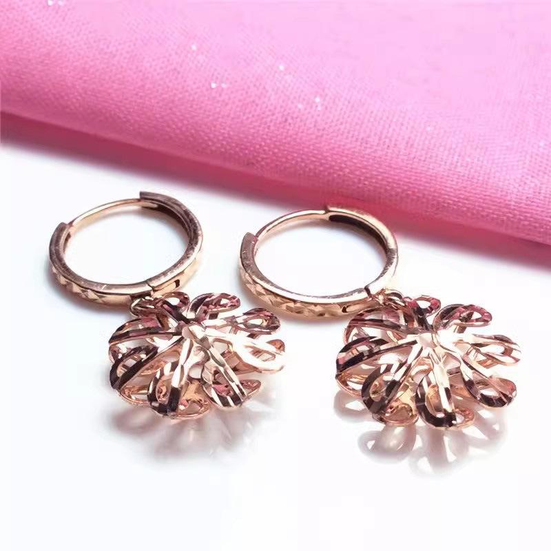 Exquisite Russian 585 Purple Gold European Snowflake Ear Buckle Shiny Temperament Rose Gold Plated Hollow Flower Earrings (rose gold plated pair)