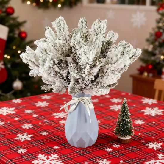 10/20/30Pcs Artificial Snowy Pine Branch 5 Fork Faux Greenery Stem Fake Plants Pick Xmas Holiday Wedding Party Home Decoration