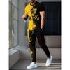Conjunto Atlético para Hombre Estampado Camiseta de Manga Corta y Pantalón Largo Set de 2 Piezas