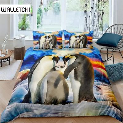 Penguin Duvet Cover Set Cartoon Style Bedding Set,Girls Adult Single Twin Queen Size,Duvet Cover Pillowcase Bedding