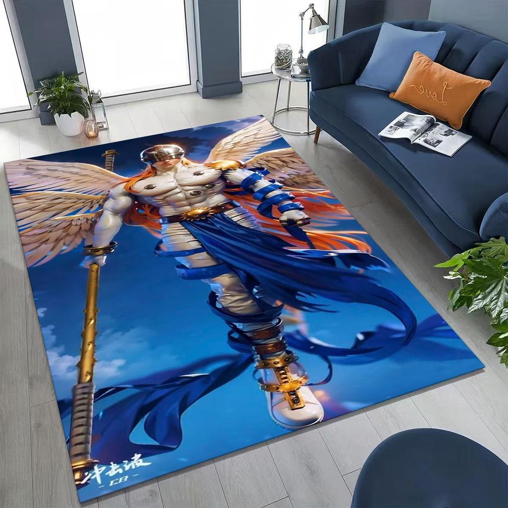 Retro Digimon Adventure Angewomon Agumon Cartoon Rug for Bedroom Living Room Sofa Home Doormat Decor,Kids Non-slip Floor Mat