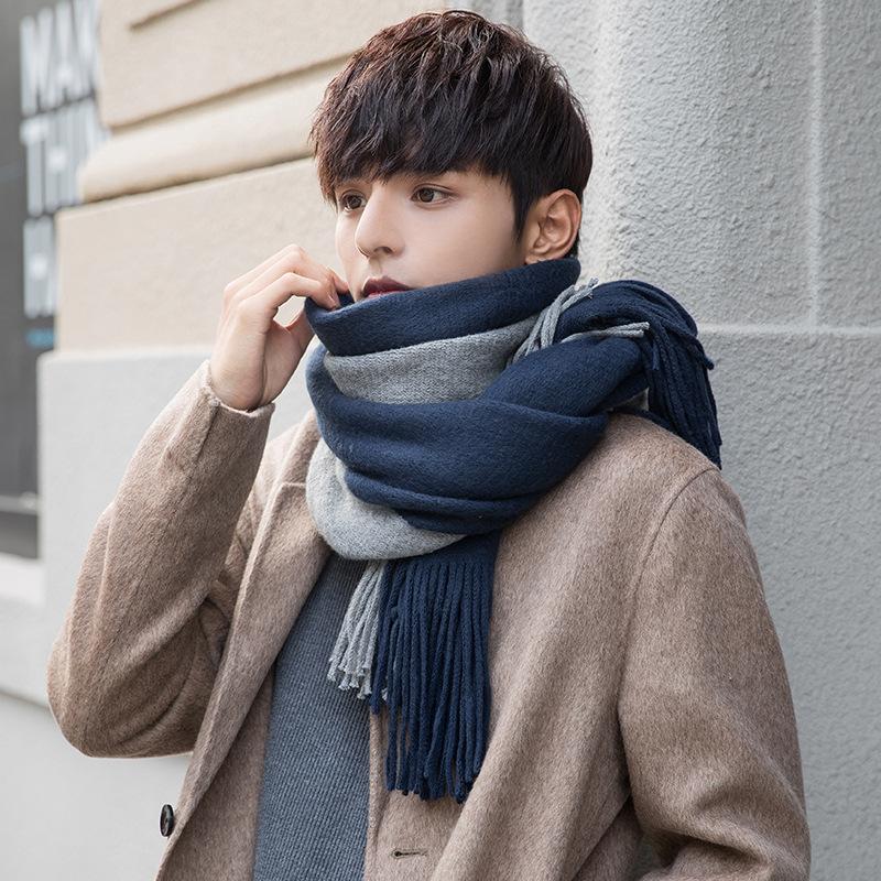 

Men Scarf Cashmere-like Winter Autumn Warm Soft Tassel Long Wraps Male Women Classic Business Couple PashminaThick Muffler Teen 200 40cm