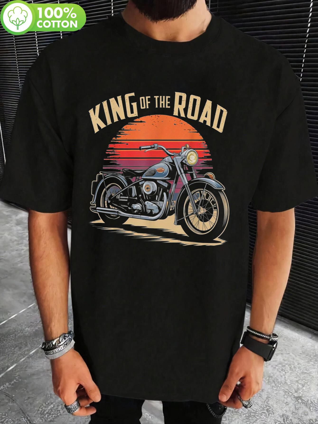 King of the Road Retro Motorcycle Graphic T-shirt - 100% Cotton M