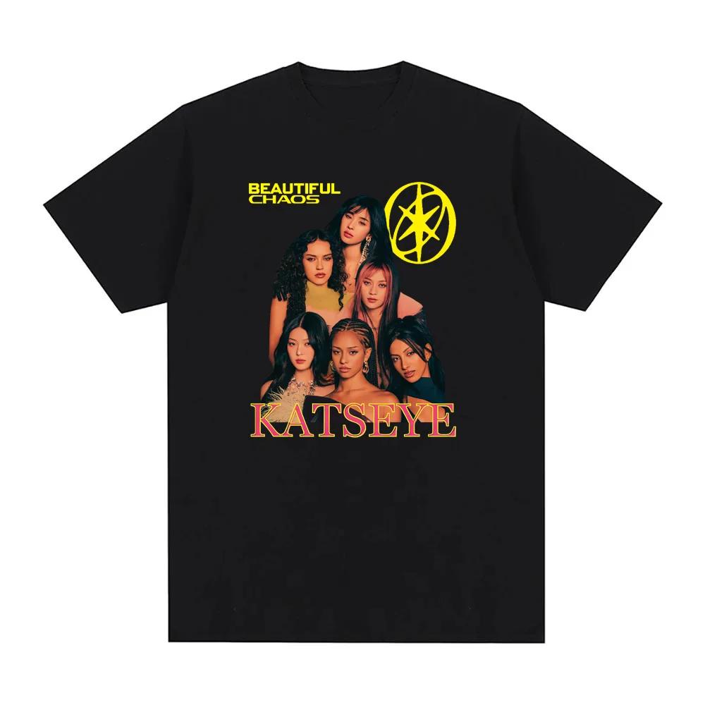 K Pop Tops Katseye Merch Touch Illustration Rock and Roll Hip-hop Rap Top High Street Sporty Casual T-shirt Men's Women's Couple